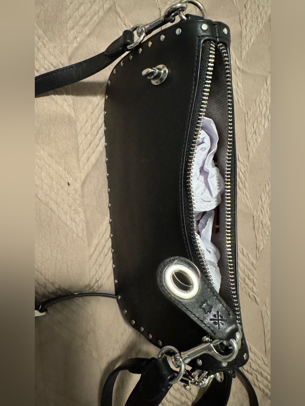 Coach Black Leather Studded Crossbody Bag with Silver Hardware